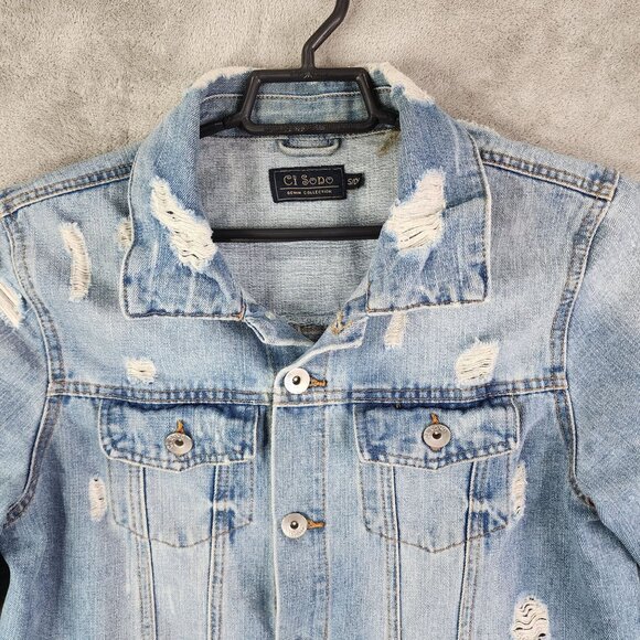 Womens Ci Sono Denim Collection Blue Jean Jacket Distressed Button Up Size S - Picture 4 of 11